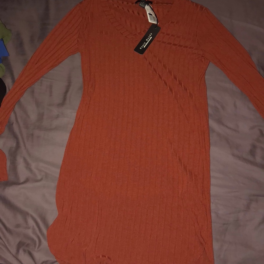 Long sleeve bodycon dress.